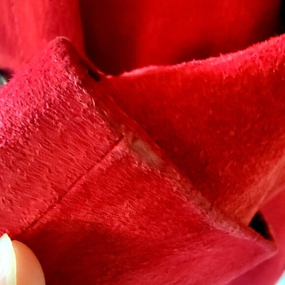 Vintage Red Suede/Leather Button-Front Women's Coat With Folded Collar & Cuffs - Picture 6 of 16